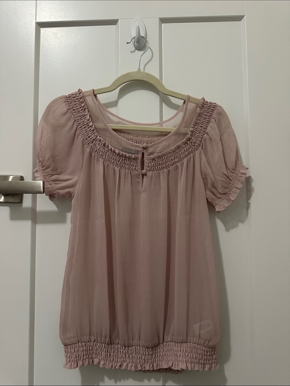 Express Dusty Rose Smocked Peasant Top